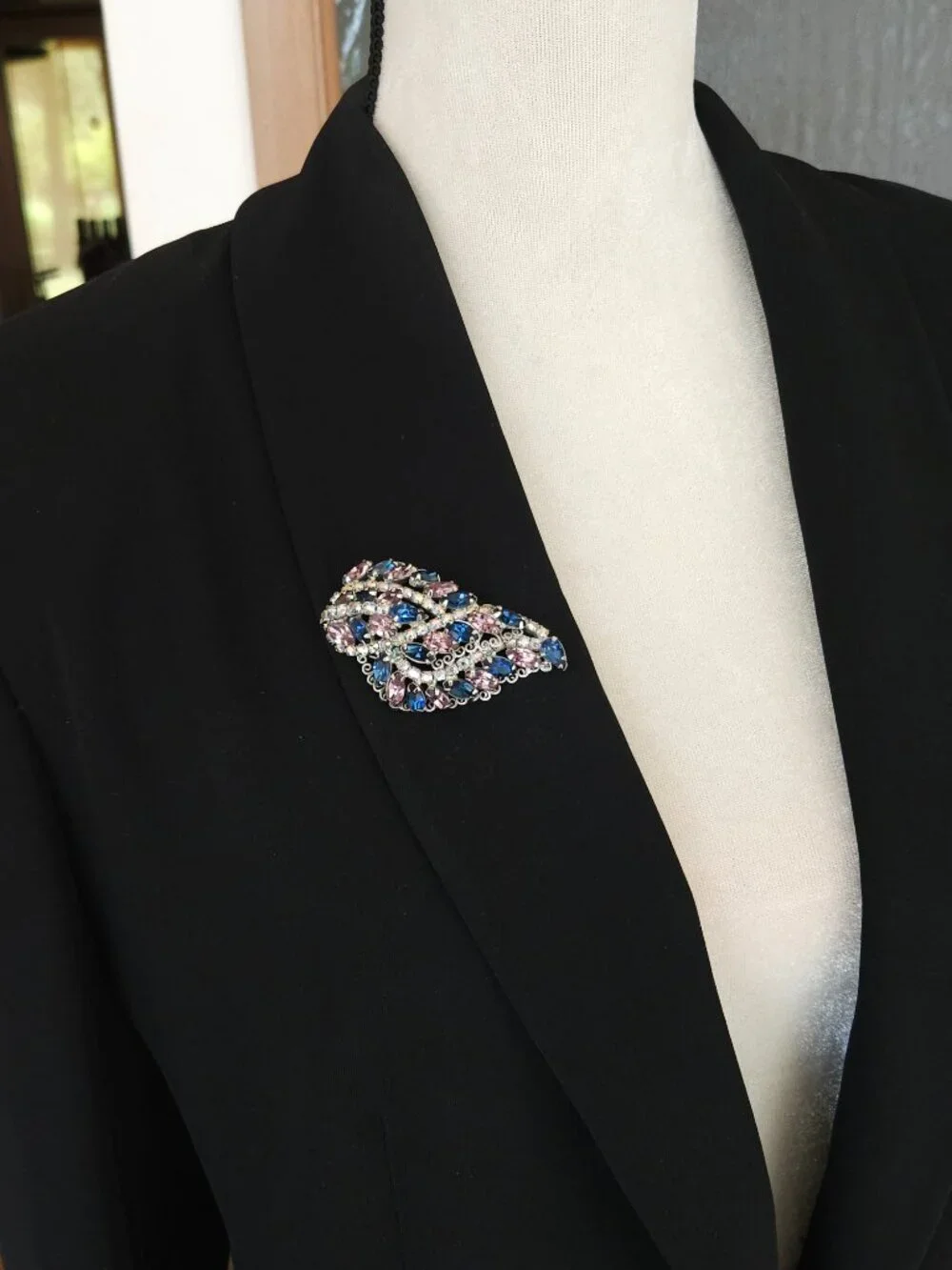 Vintage Hobe Pink and Blue Rhinestone Brooch